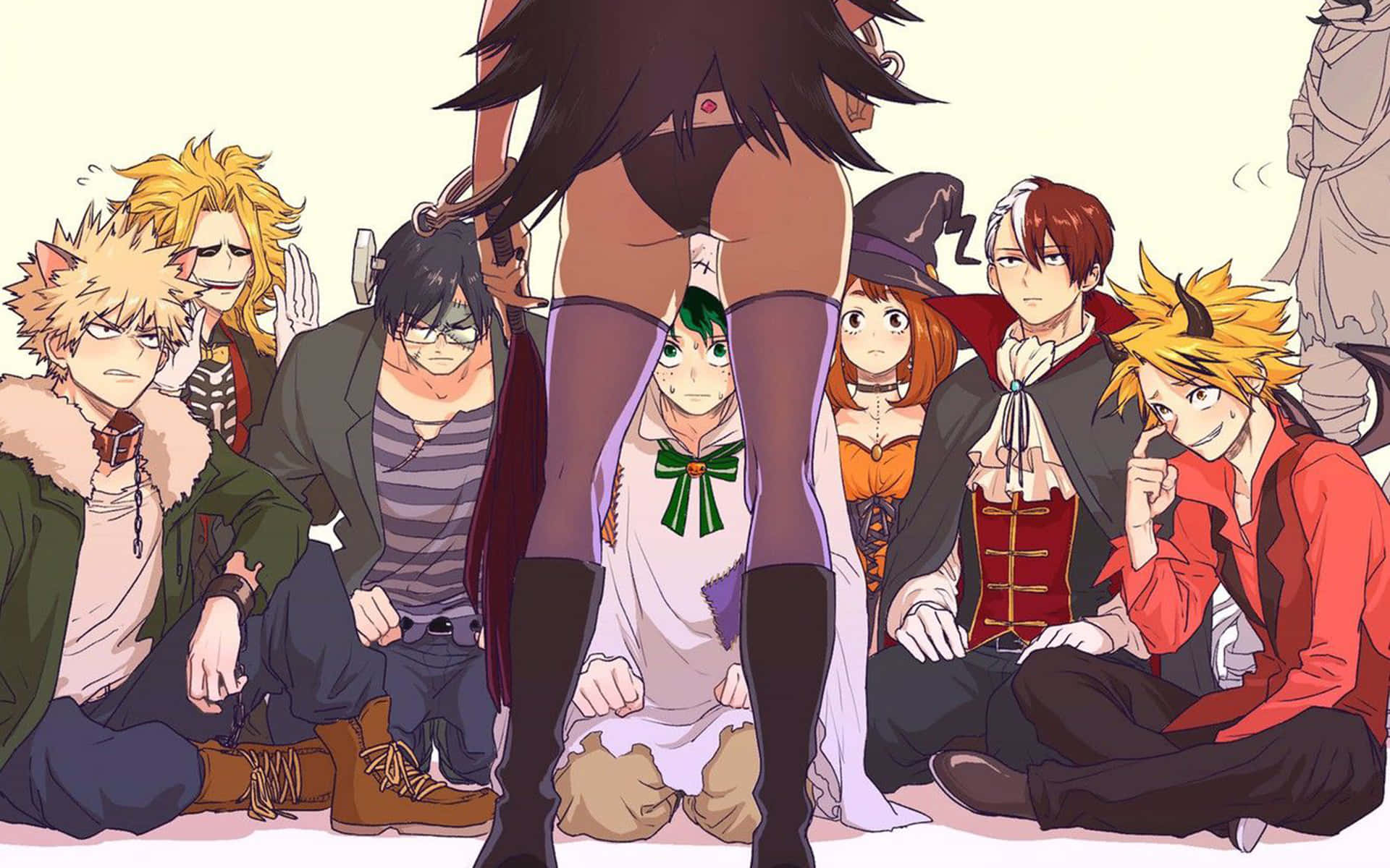 A Group Of Anime Characters Surrounded By A Group Of People