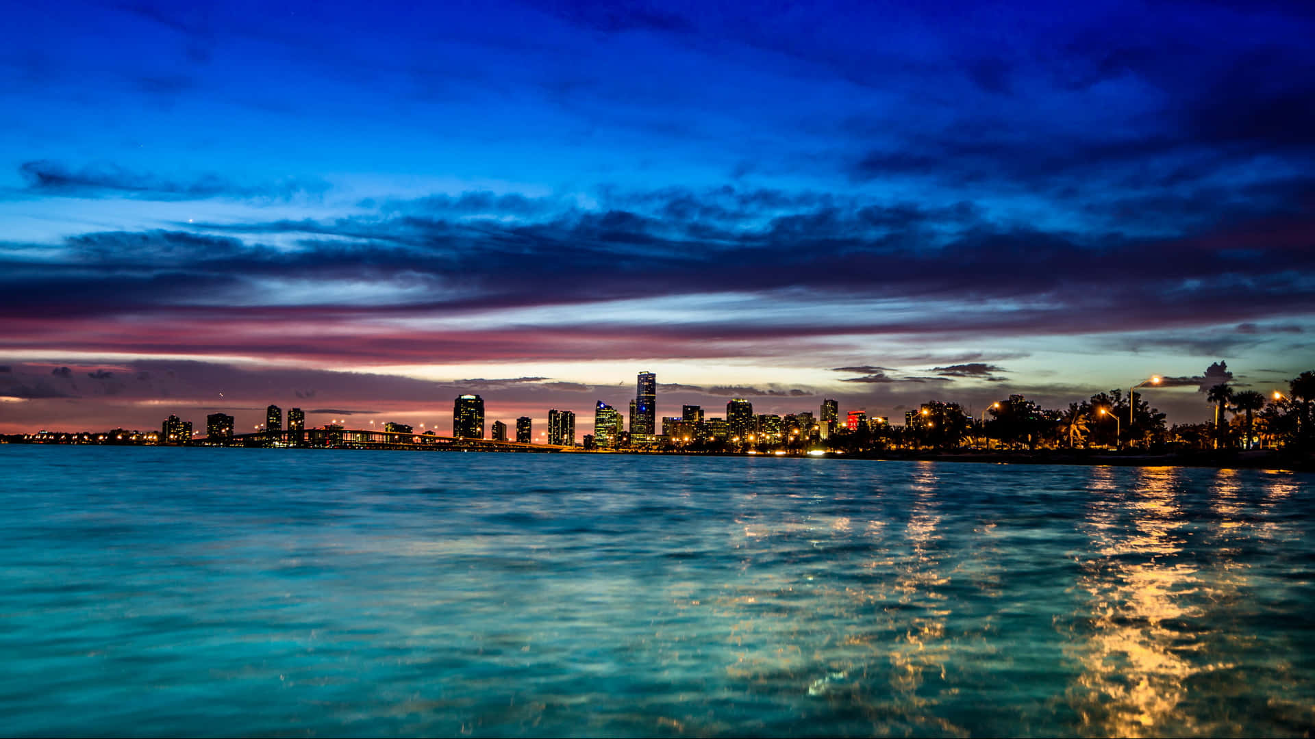 A Vibrant Sunset Over Miami Skyline