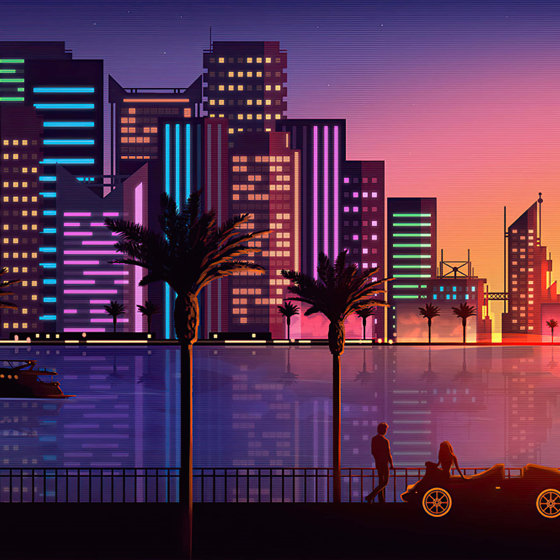 A Cityscape With Palm Trees Wallpaper