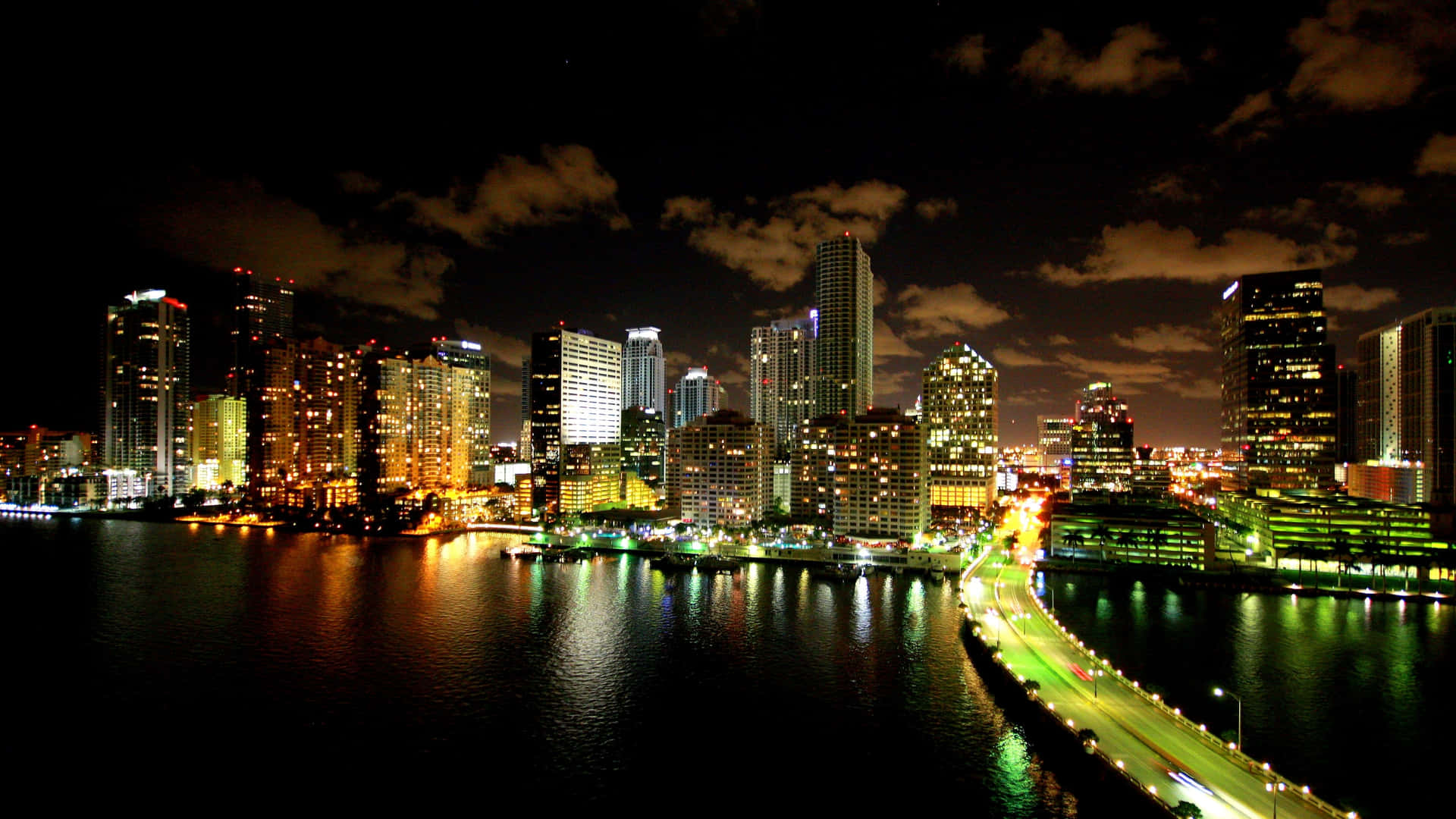 The vibrant skyline of Miami, Florida during a sunset.