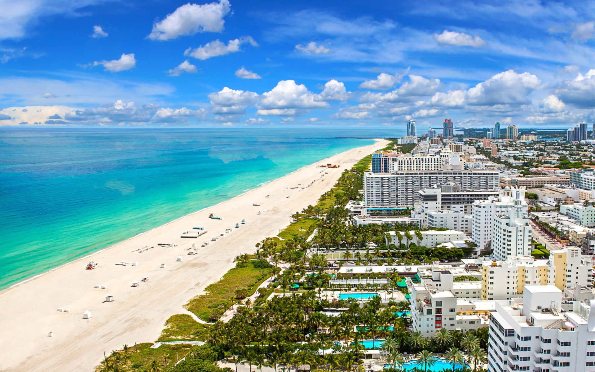 Miami Beach Blå Grøn Havesø Vandbillede Tapet