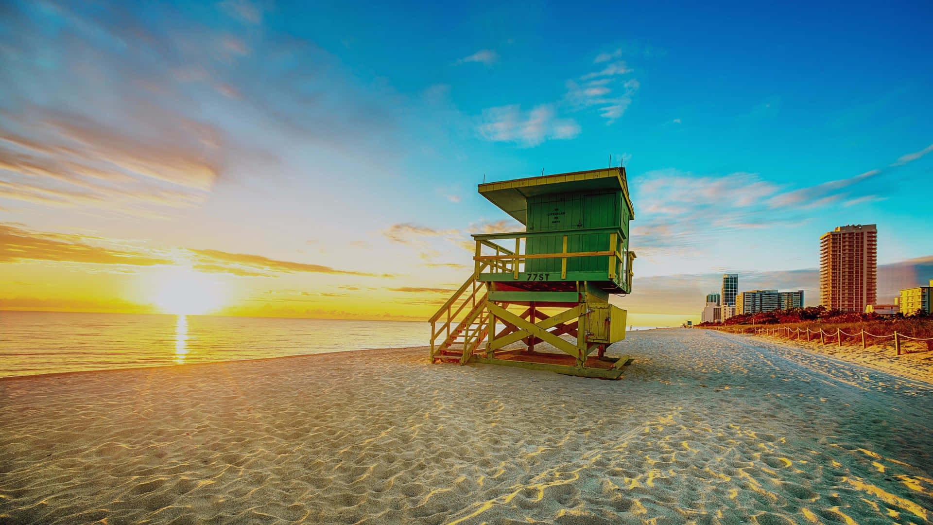 Miami Beach Neon Lifeguard Tower With Sunset Picture