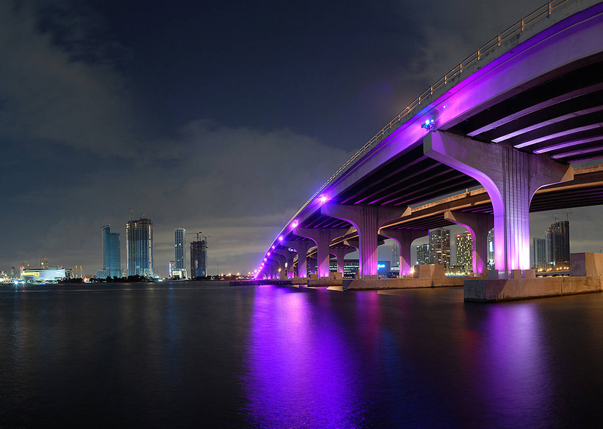 Miami Bridge With Violet Lights Wallpaper