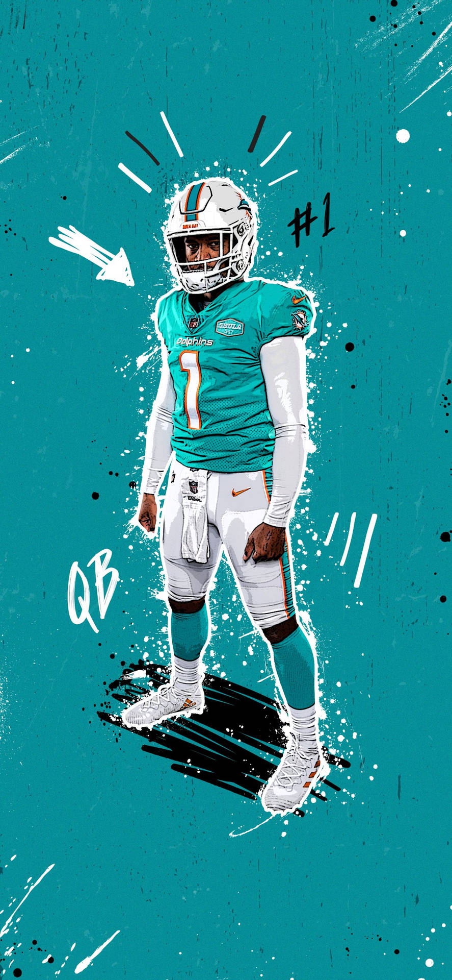 A Miami Dolphins Player Is Standing In Front Of A Blue Background Wallpaper