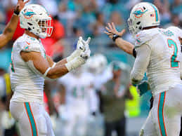 Miami Dolphins Players Celebrating On Field Wallpaper