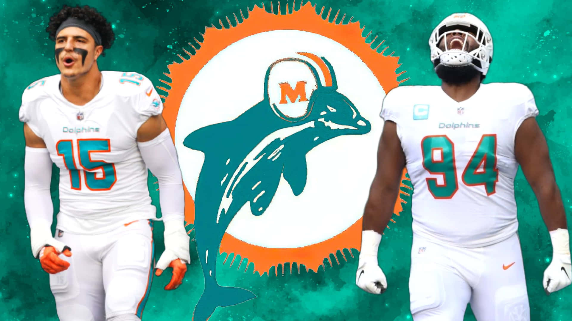 Miami Dolphins Playersand Logo Wallpaper