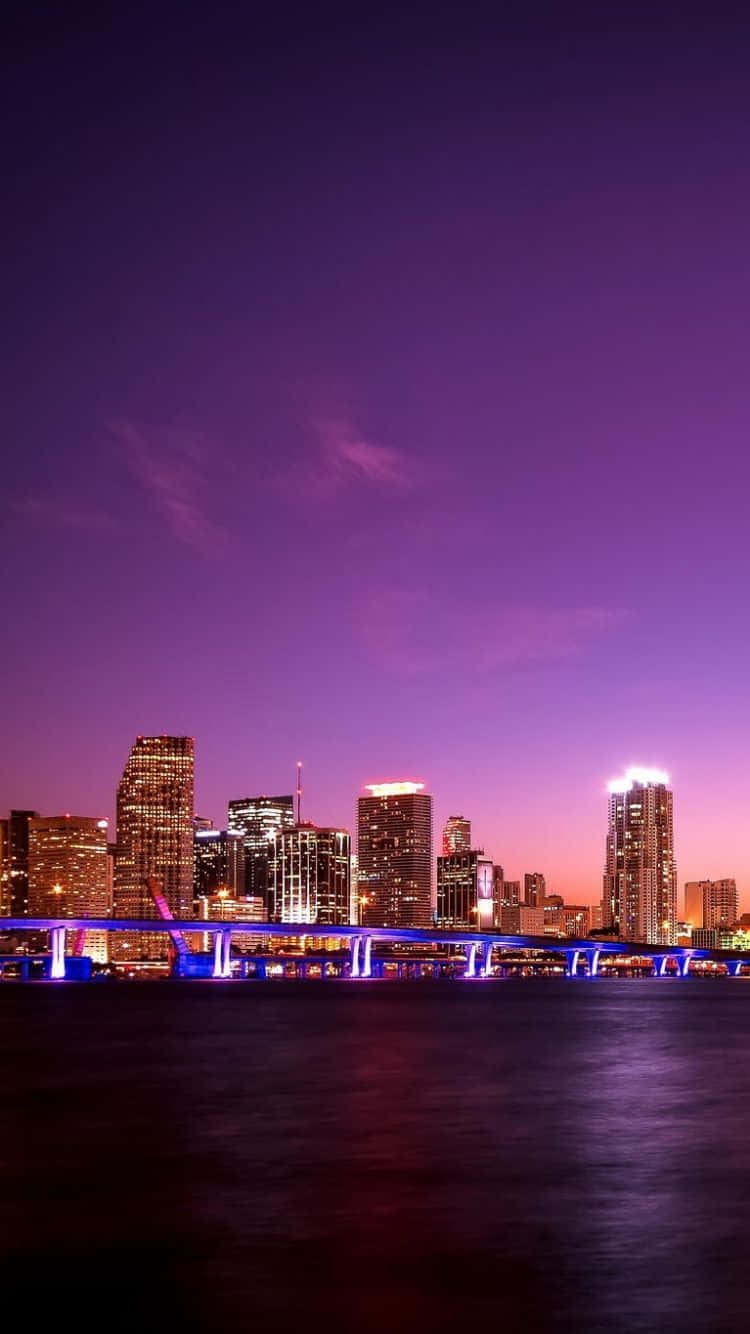 Download Miami Purple Skyline Dusk Iphone Wallpaper | Wallpapers.com