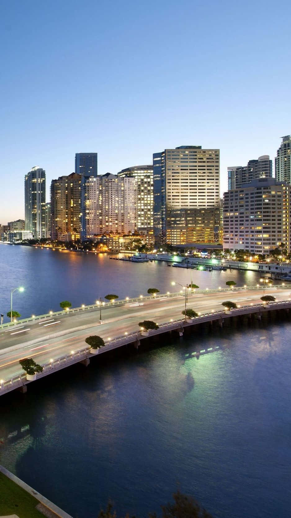 Miami River Bridge And Buildings Iphone Wallpaper