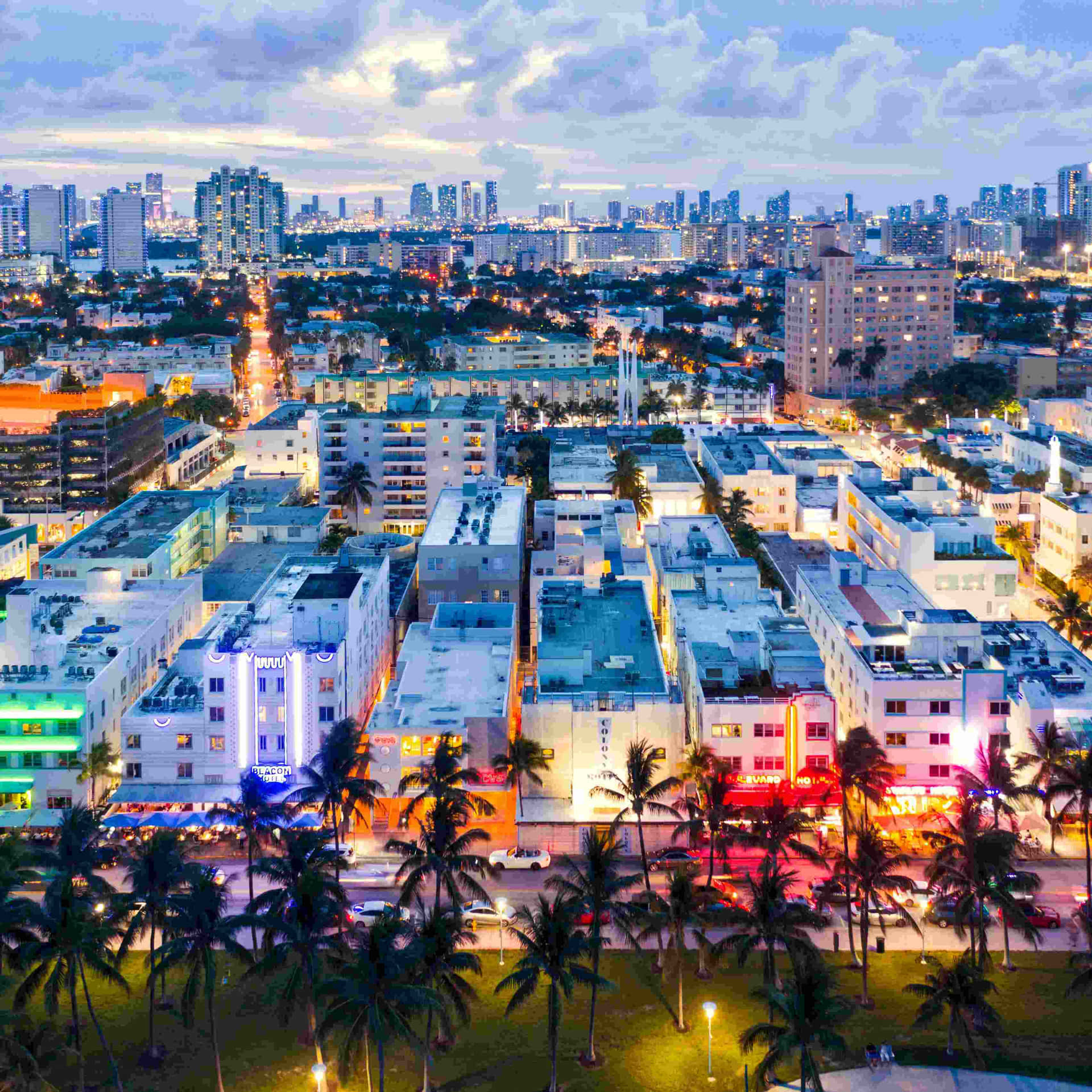 Download Miami Skyline Twilight Aerial View Wallpaper | Wallpapers.com