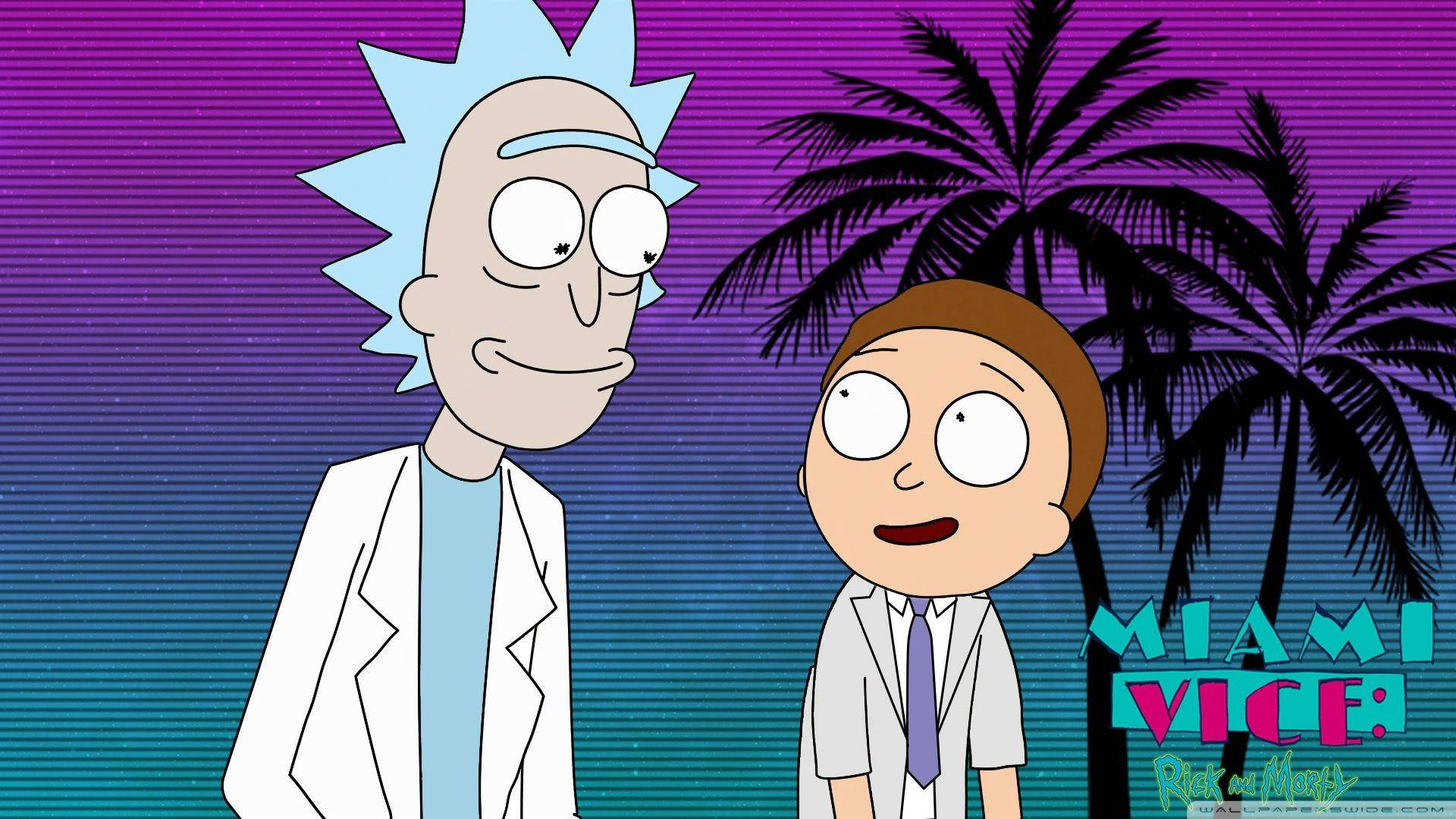 "Rick and Morty in Miami Vice-style 4k Resolution Wallpaper" Wallpaper