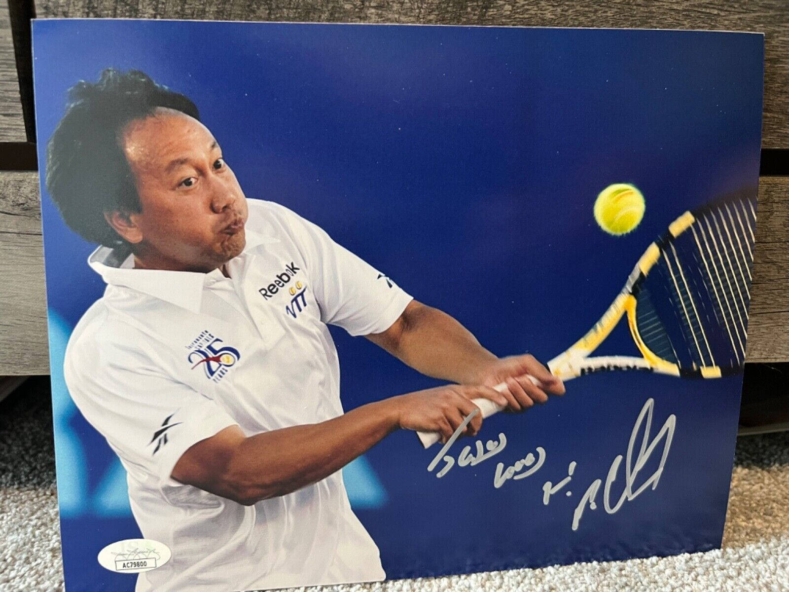 Michael Chang signed foto knusende forgreb Wallpaper