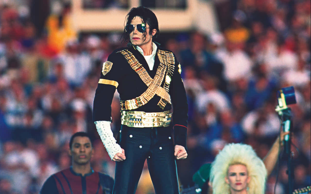 The iconic Michael Jackson performing on stage