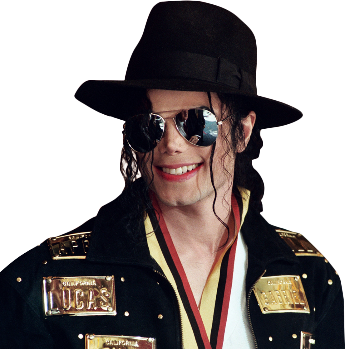 Michael Jackson Smilingwith Hatand Sunglasses PNG