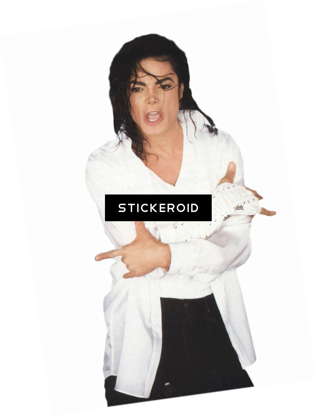 Michael Jackson White Shirt Pointing Pose PNG