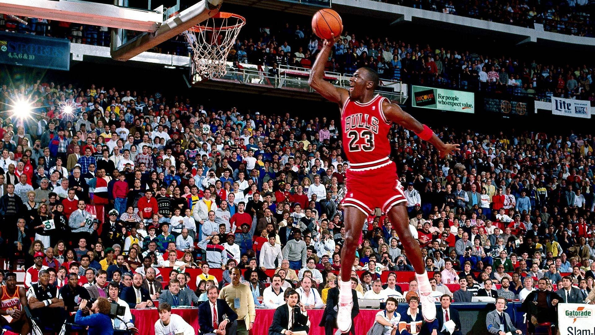 Michael Jordan Hd Perform His Leap Wallpaper