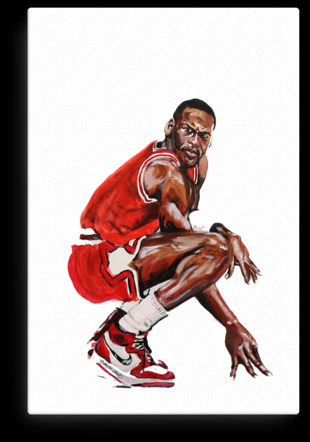 Michael Jordan Iconic Crouch Painting PNG