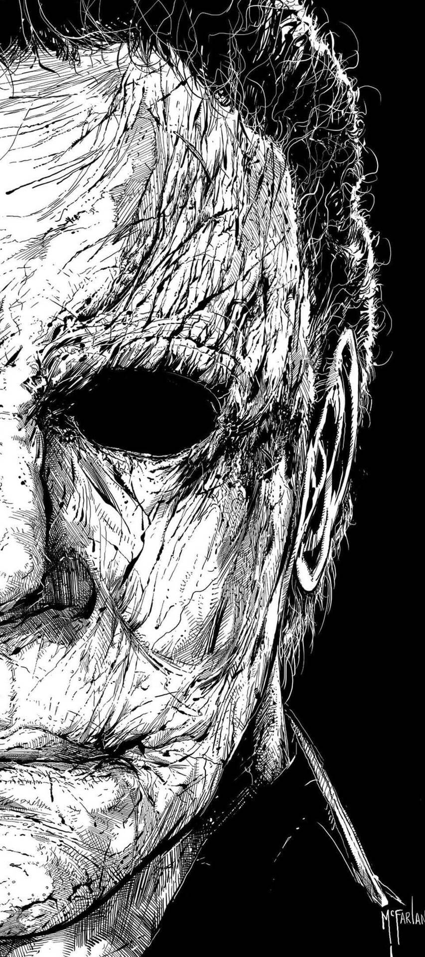 Ensvartvit Ritning Av En Halloweenmask Som Bakgrundsbild På Datorn Eller Mobilen. Wallpaper