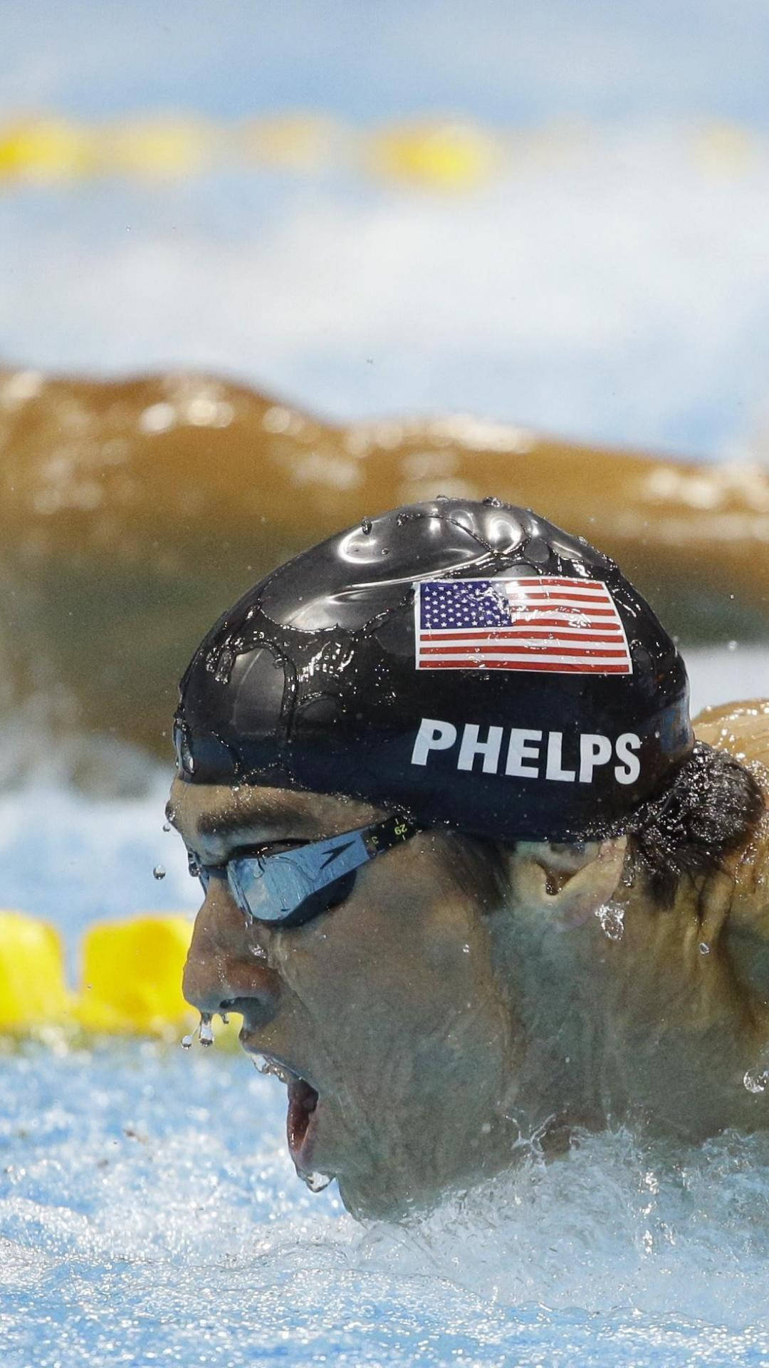 Michael Phelps holding the USA Flag with Pride Wallpaper