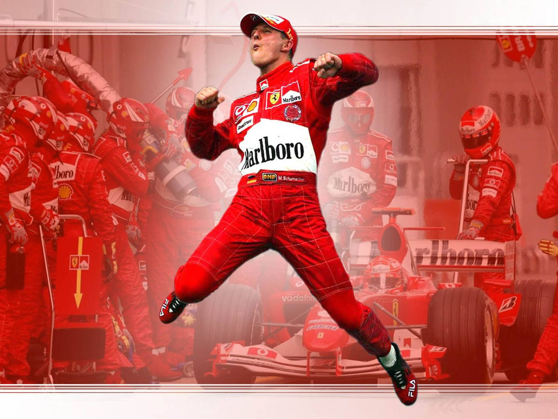 Michael Schumacher Jumping In Excitement