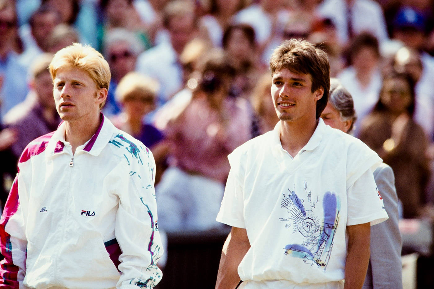 Michael Stich And Boris Becker Standing Wallpaper