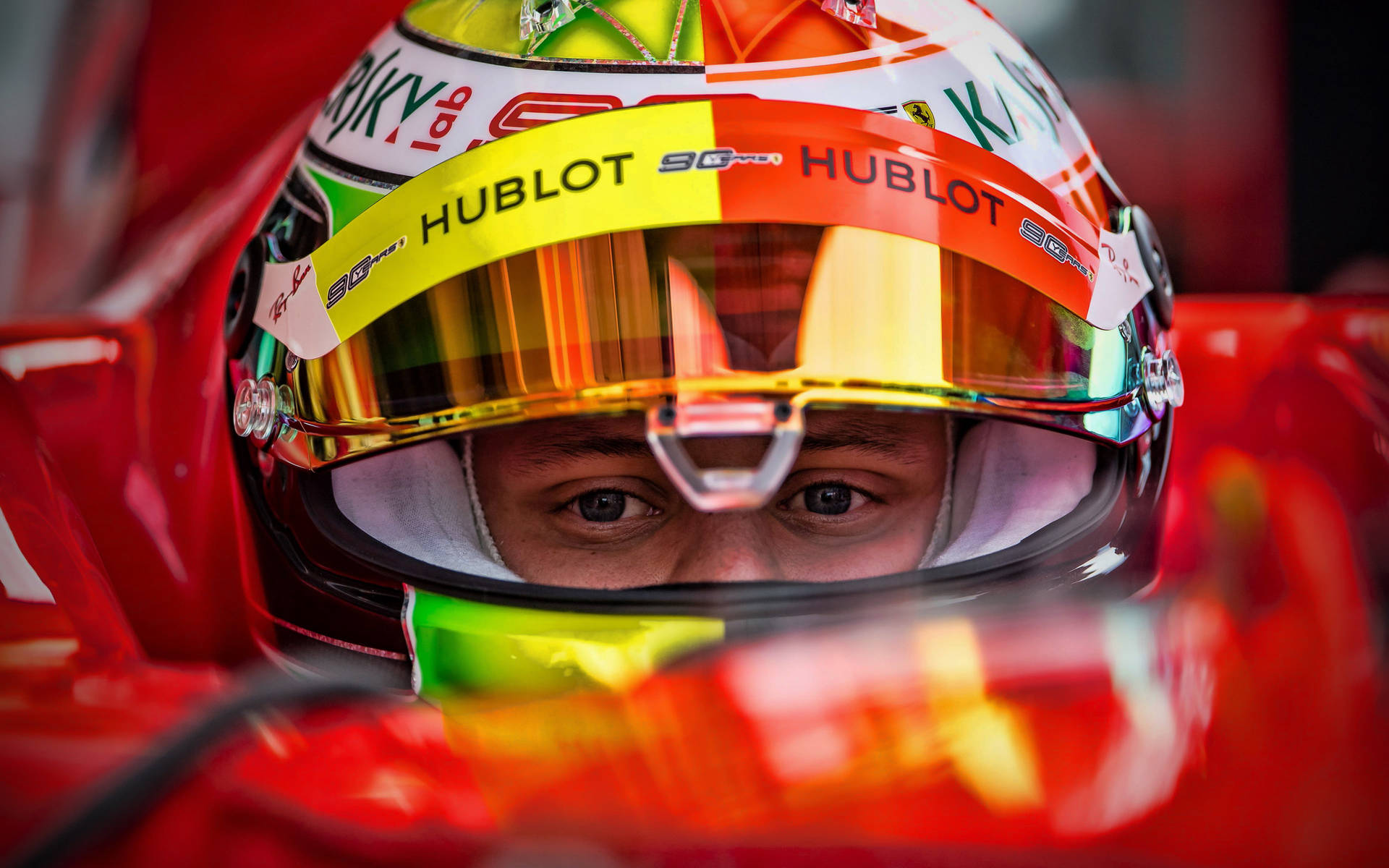 Mick Schumacher Close-up with Helmet Wallpaper