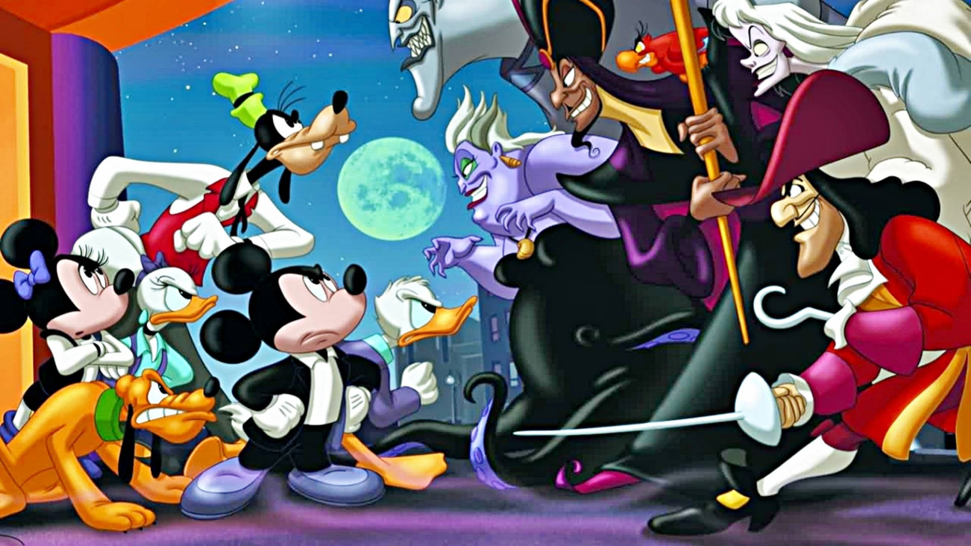 Mickey And Friends With Disney Villains Wallpaper