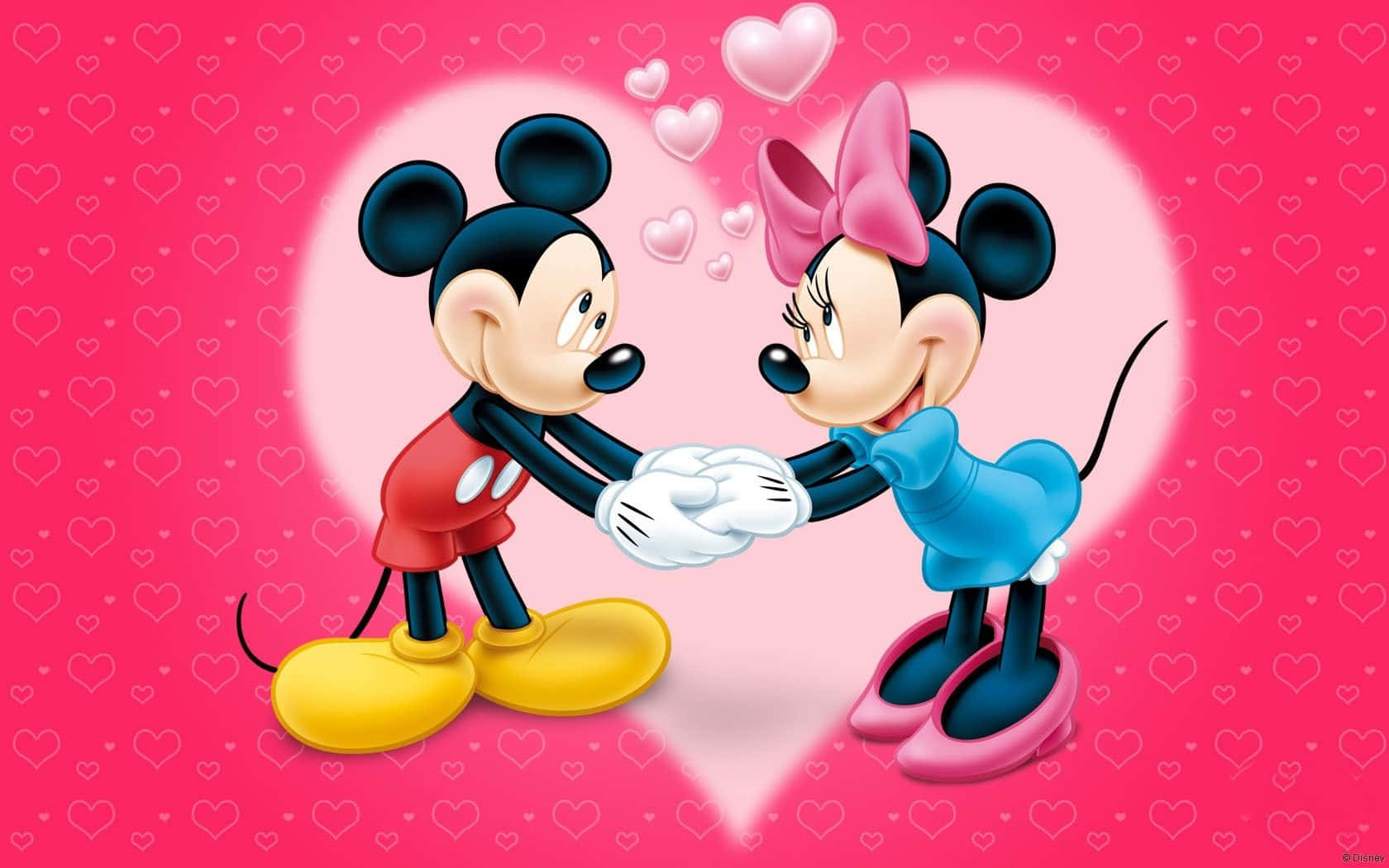 old mickey mouse and minnie mouse holding hands
