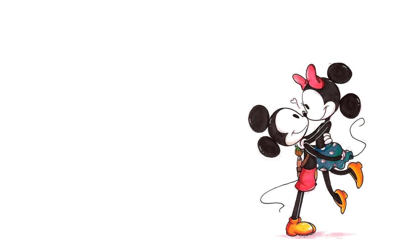 Mickey and Minnie Mouse sharing an embrace