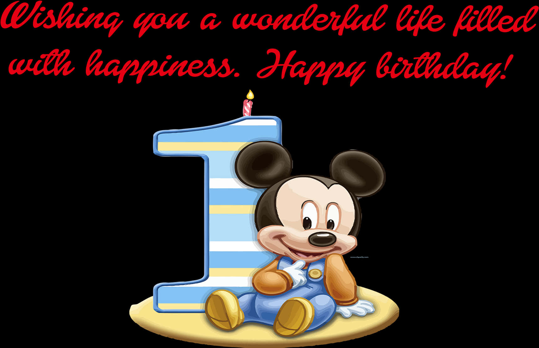 Mickey First Birthday Greeting PNG