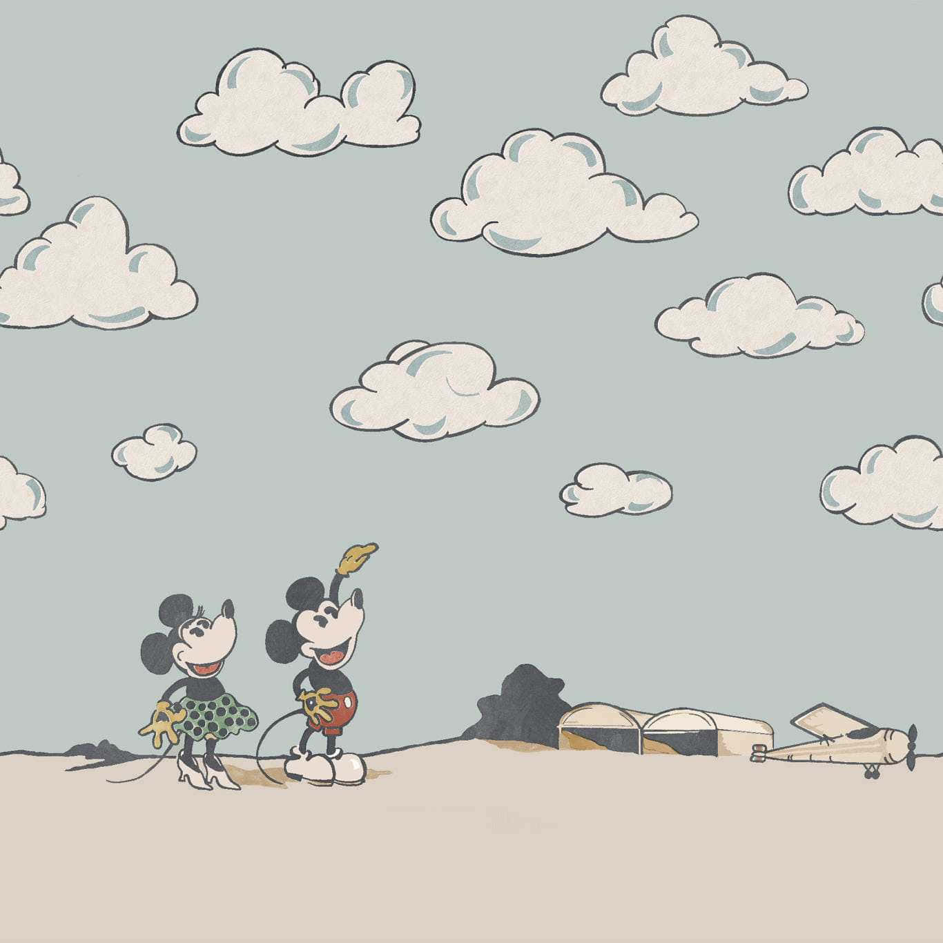 Mickey Minnie Vintage Plane Wallpaper Wallpaper