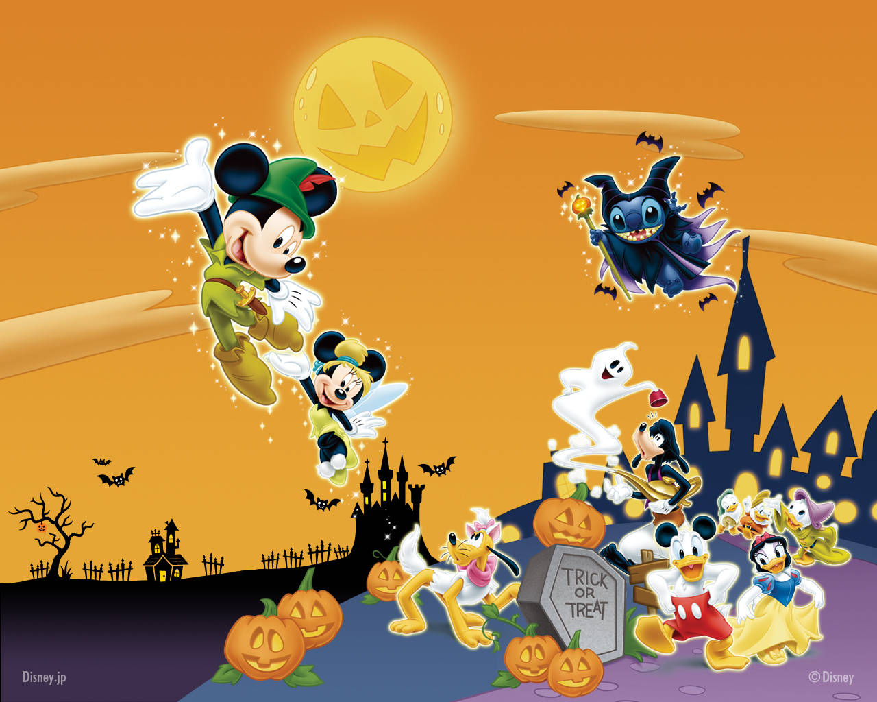 Mickeymouse Och Hans Vänner Söta Disney Halloween Wallpaper