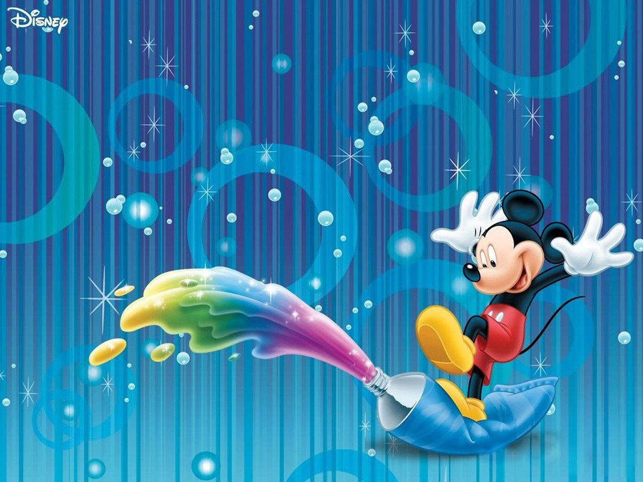 Mickey Mouse Blue Vertical Stripes Wallpaper