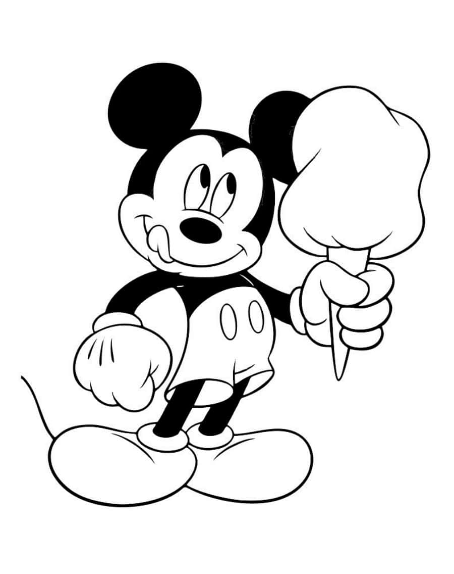Mickeymouse Håller En Glasskon Färgläggningssida.