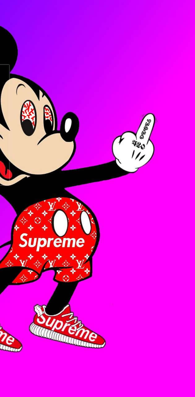 Mickeymouse Med En Supreme-logotyp På Huvudet Wallpaper