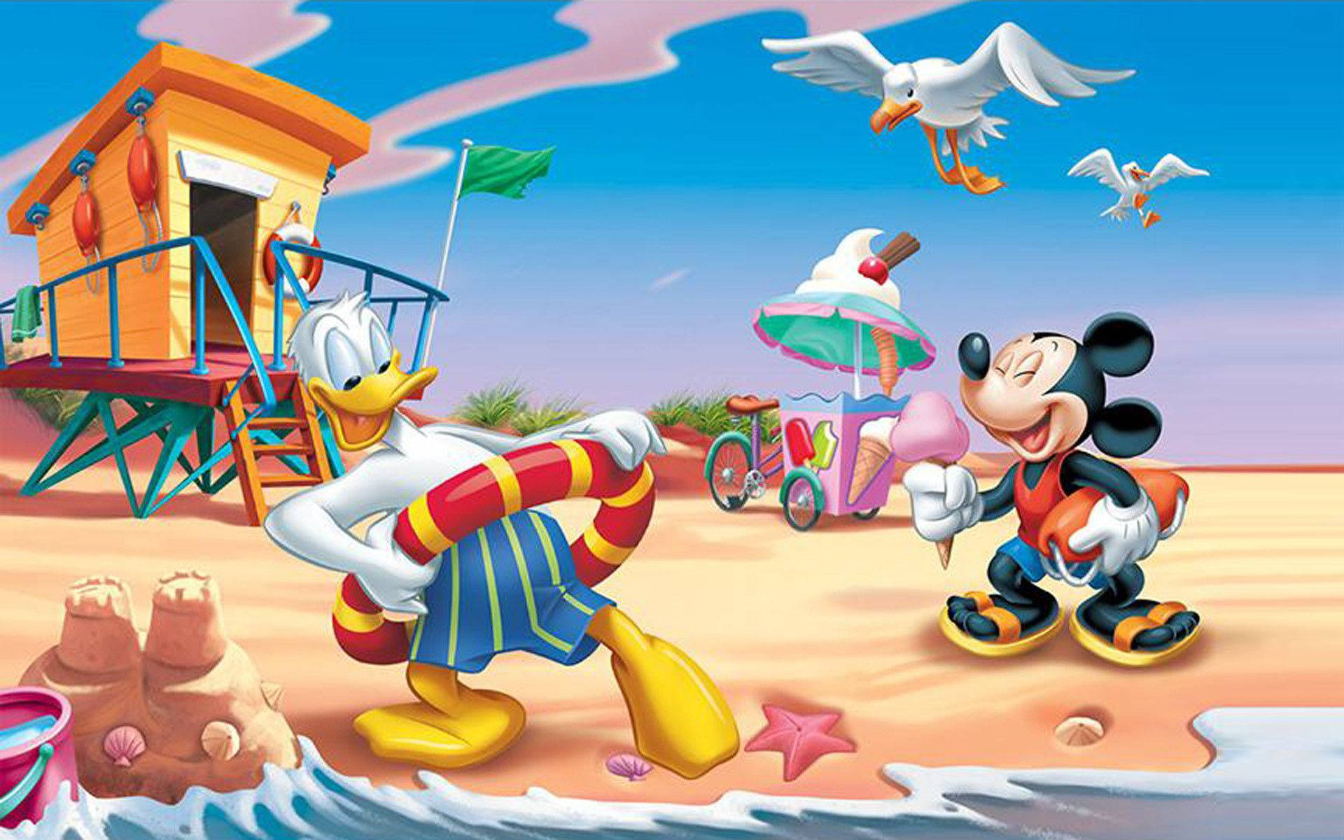 Mickey Mouse Donald Duck At Beach Wallpaper