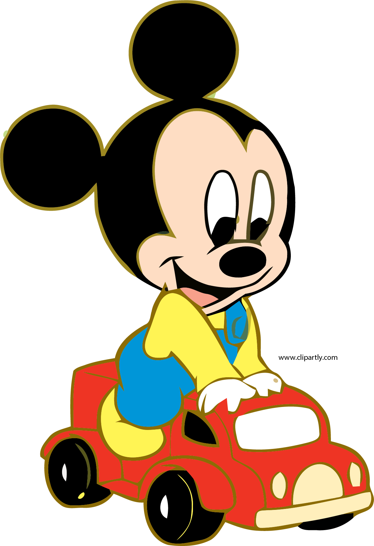 Mickey Mouse Driving Red Car Illustration PNG