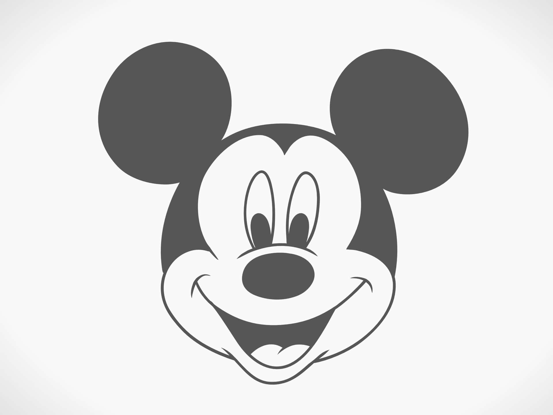 Sonriendocon Las Orejas Viejas De Mickey Mouse En Monocromo. Fondo de pantalla