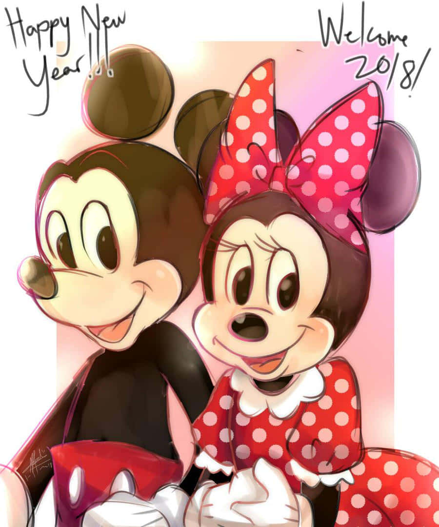 Mickey Mouse Lykkelig Nytår Par Wallpaper