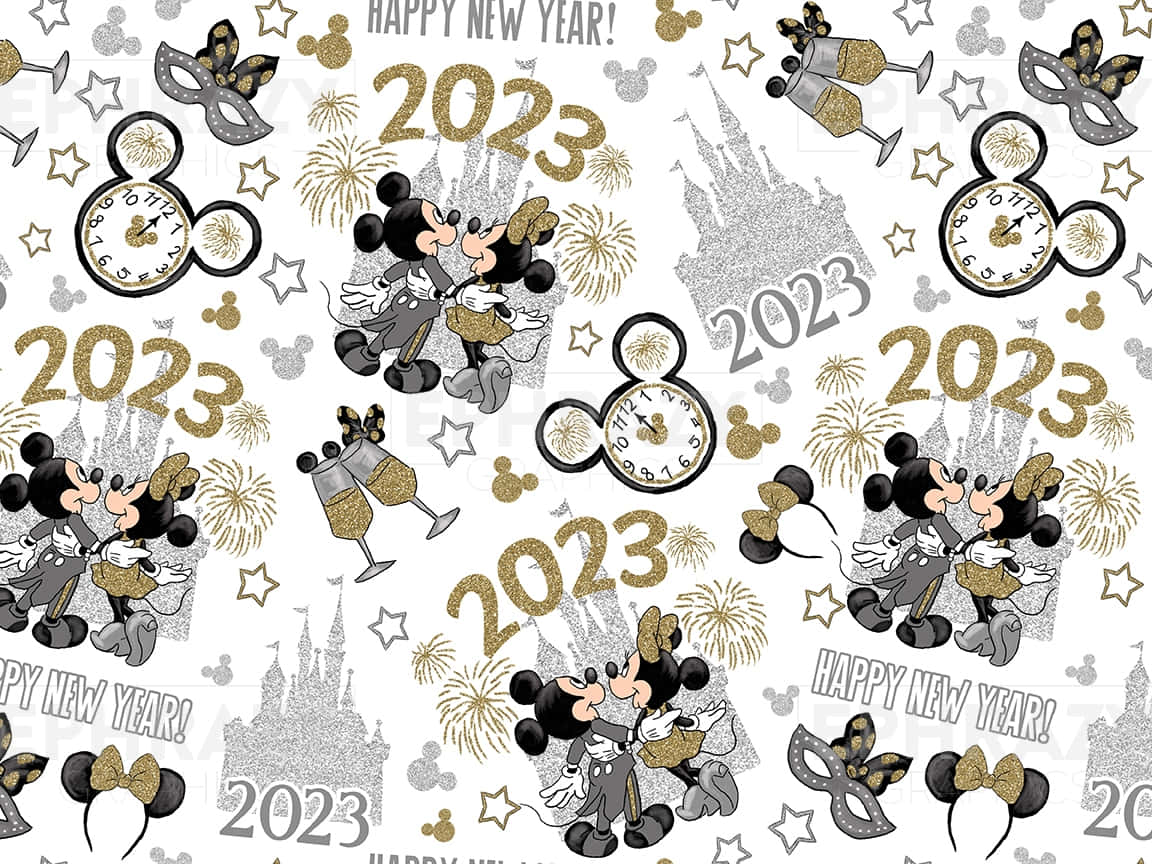 Mickey Mouse lykkelige nye år 2023 skabelon Wallpaper