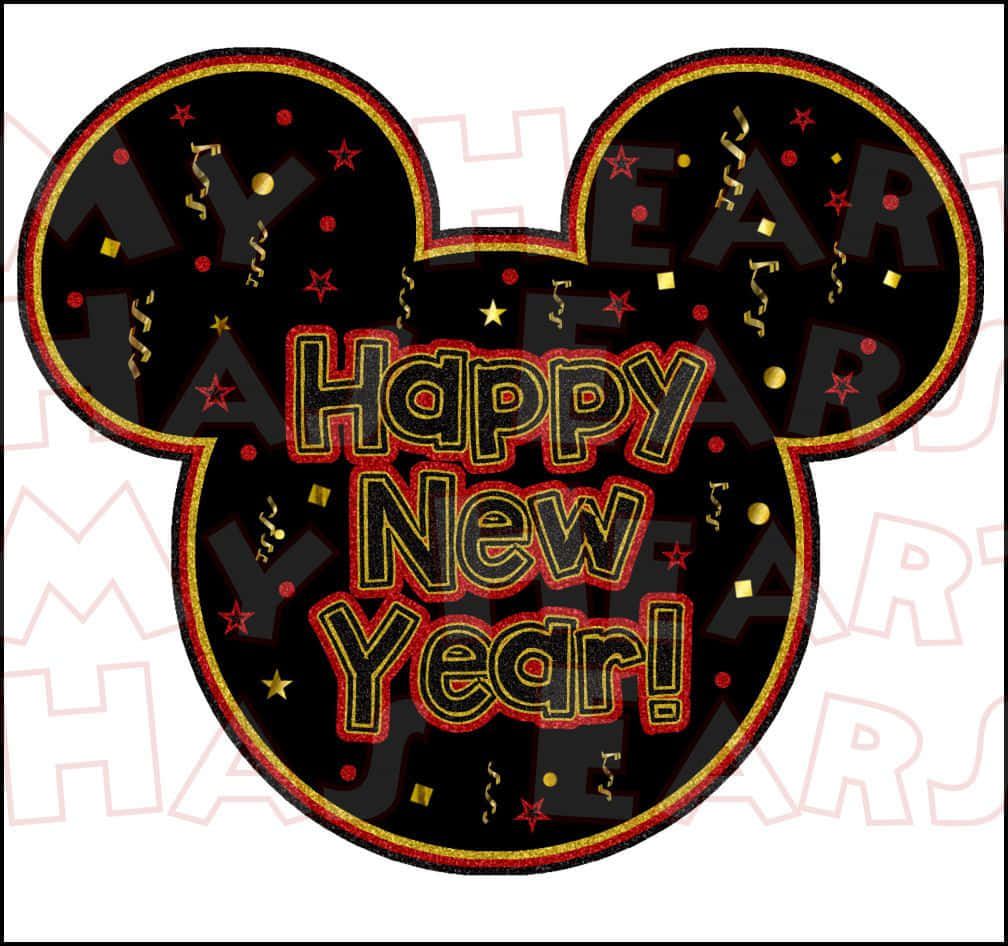 Mickey Mouse Glædelig nytår Logo i hvide og beige farver Wallpaper