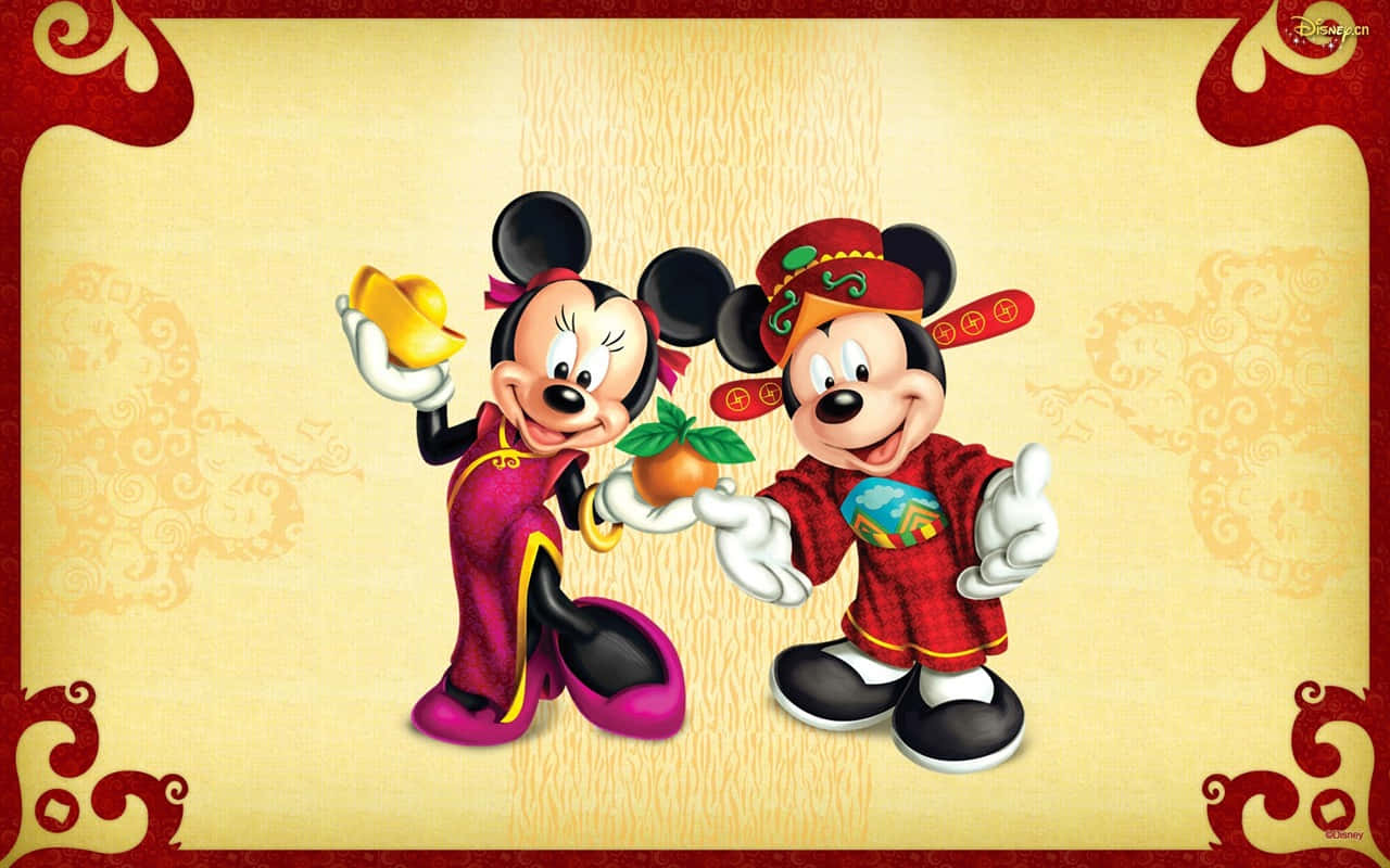 Mickeymouse Frohes Neues Jahr Chinesische Outfits Wallpaper