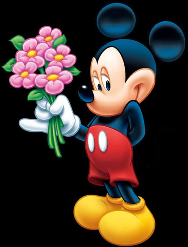 Mickey Mouse Holding Flowers PNG