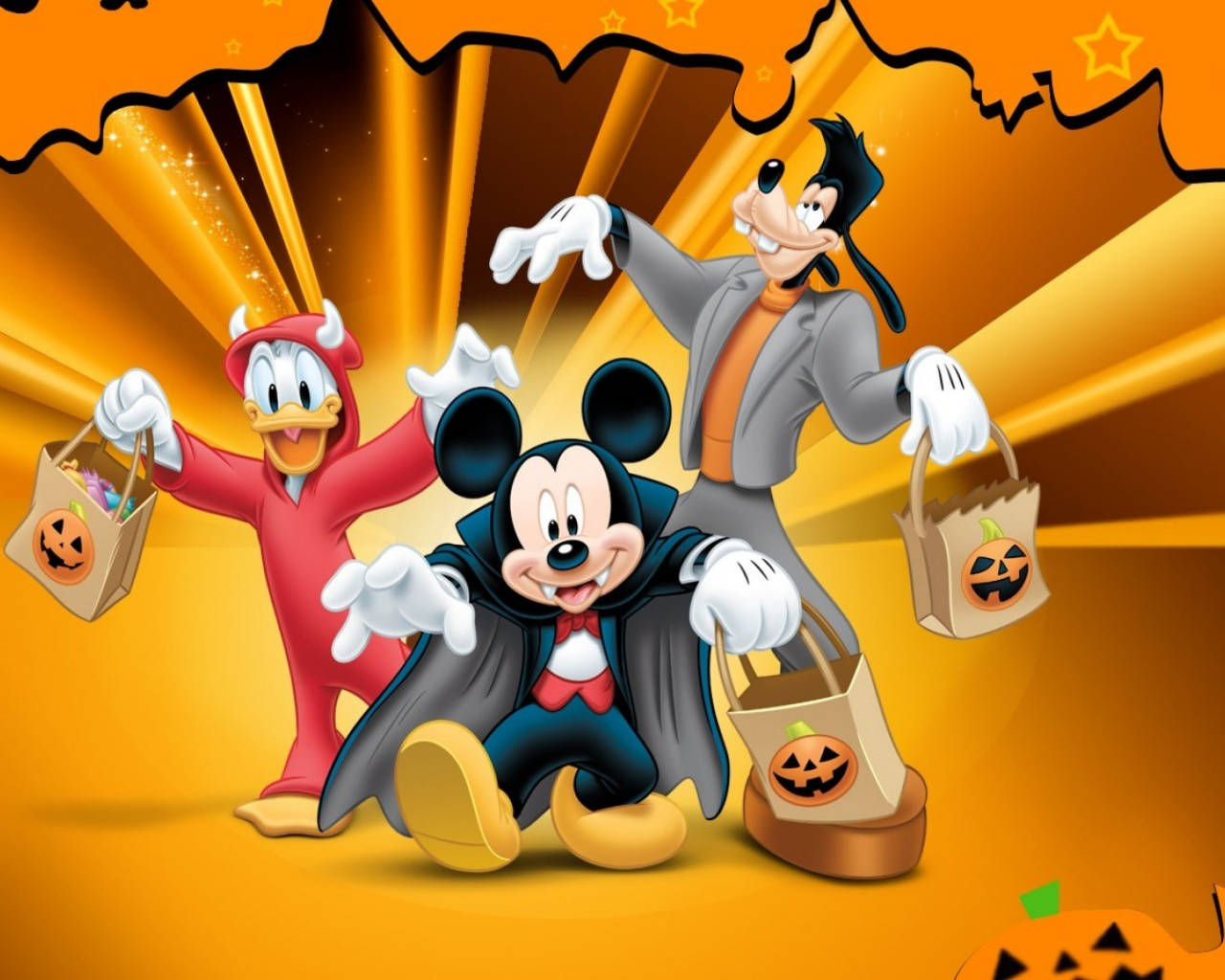 Mickey Mouse i sød Disney Hallowen Outfit Tegning Wallpaper