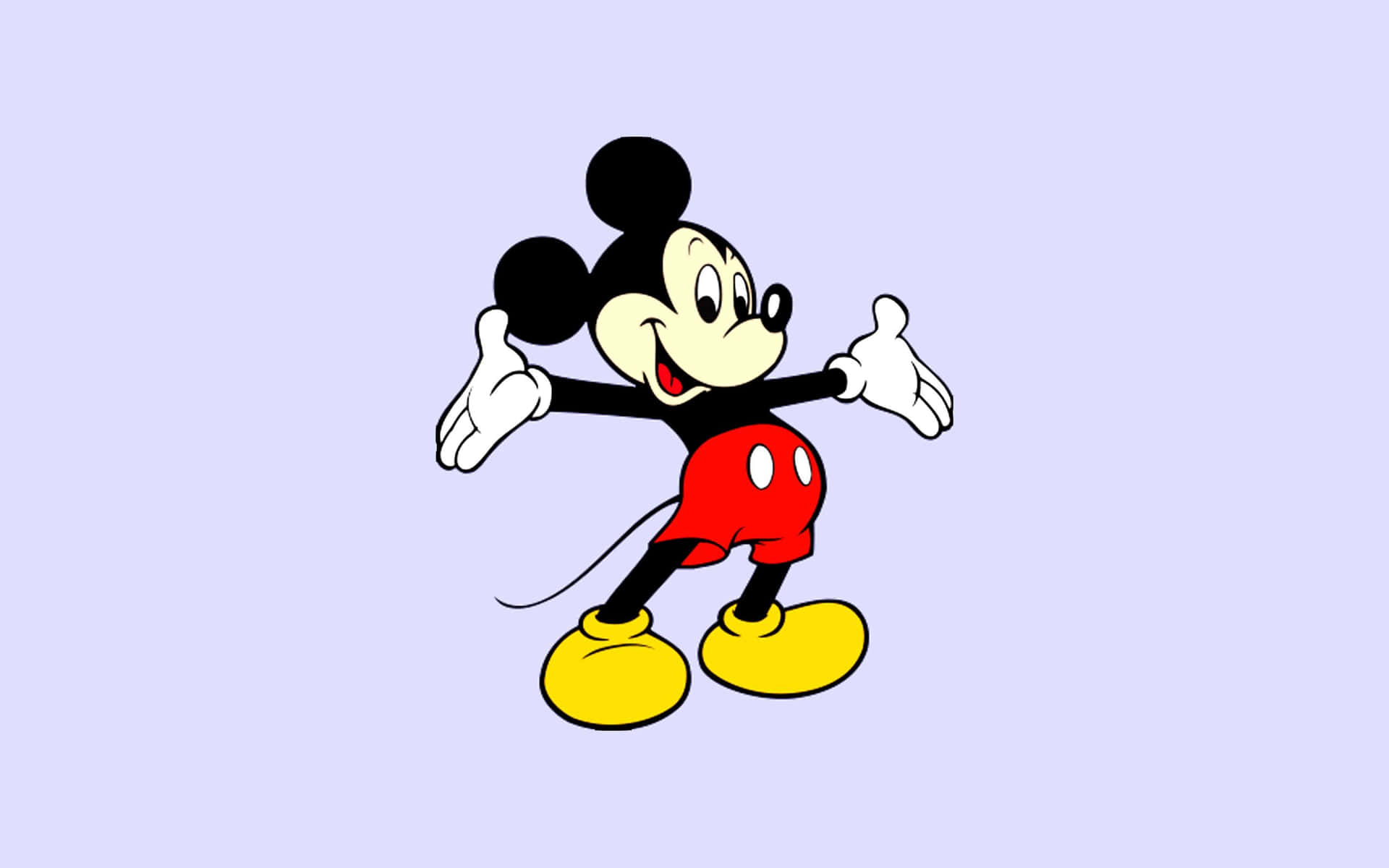 Classic Mickey Mouse joyfully waving with a skip in his step