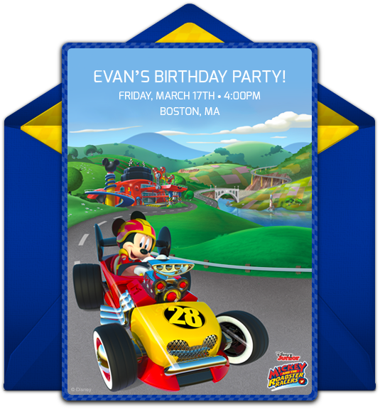 Mickey Mouse Racing Birthday Invitation PNG