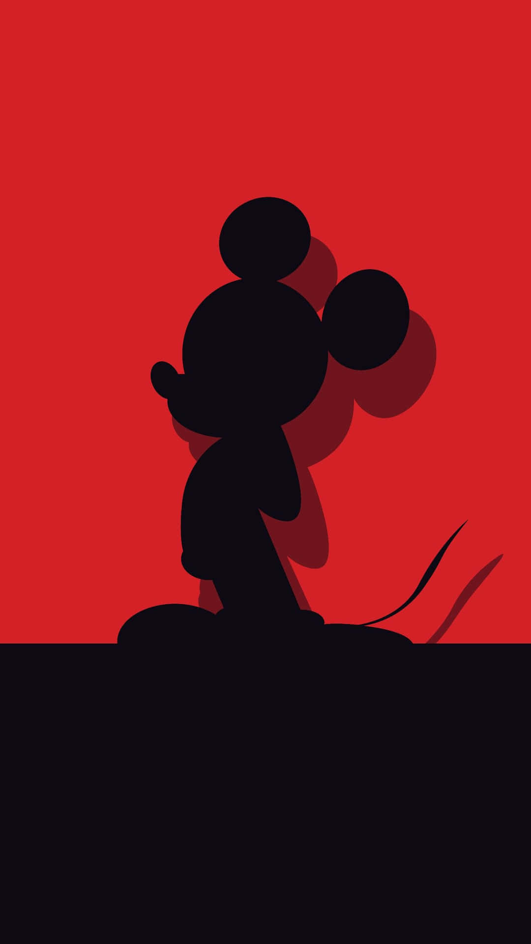 Mickey Mouse Silhouette Red Background Wallpaper