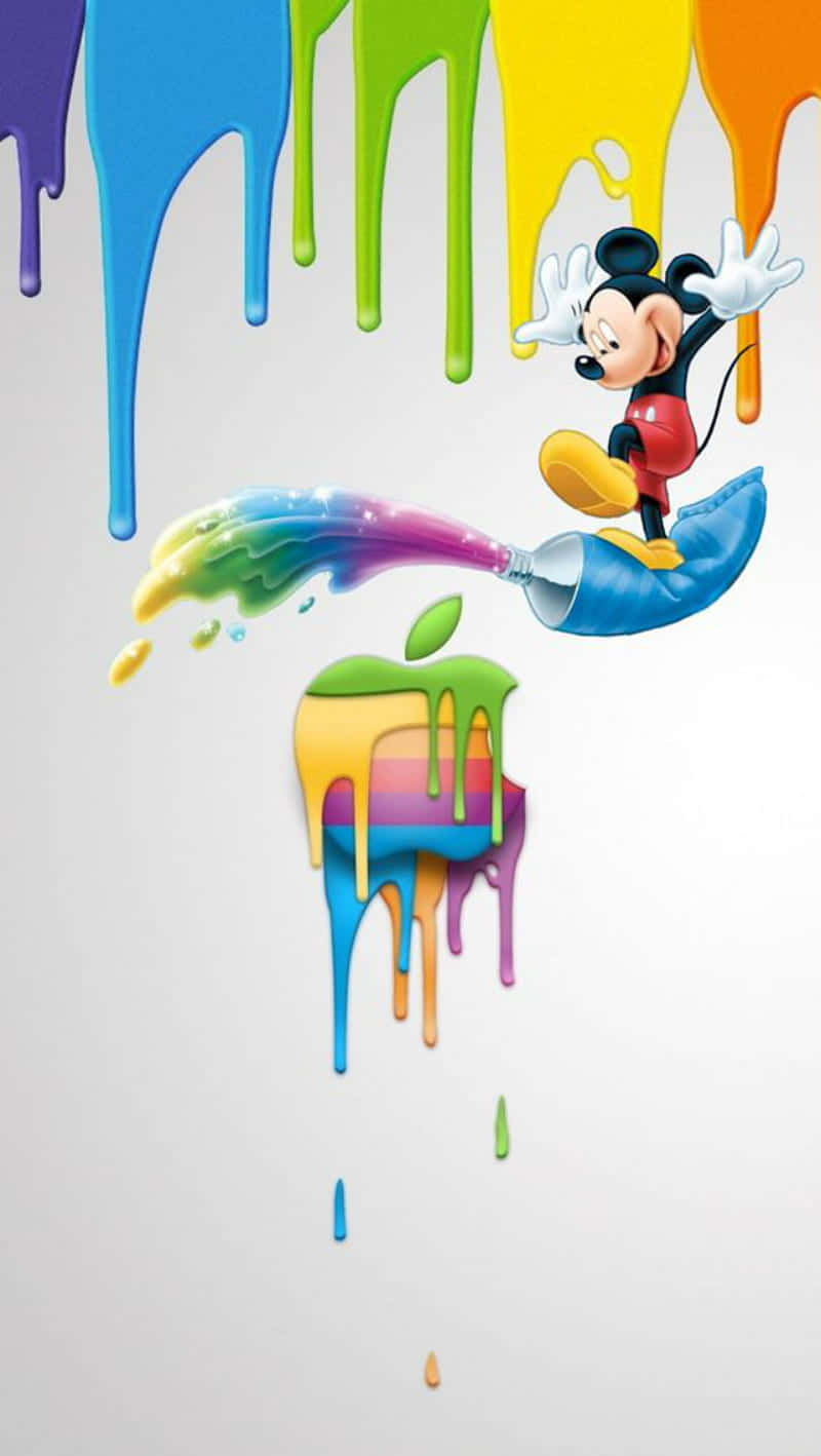 Mickey Mouse Surfing Apple Logo Paint Wallpaper