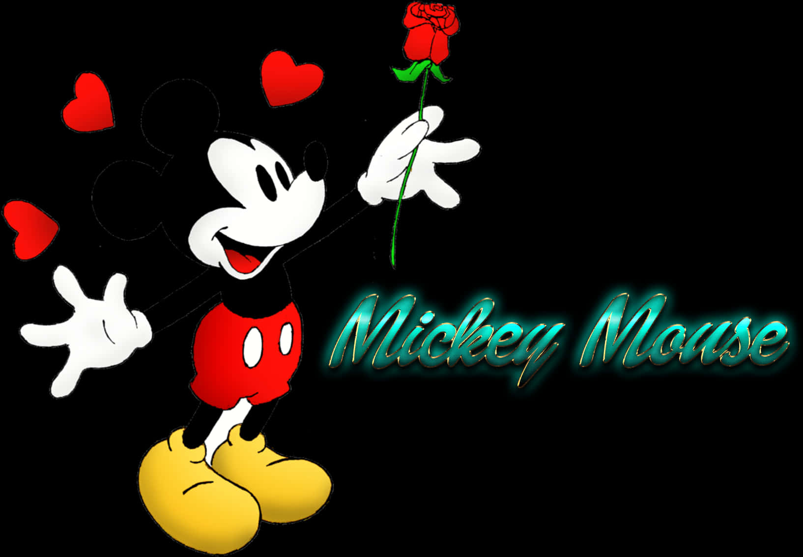 Mickey Mouse With Rose PNG