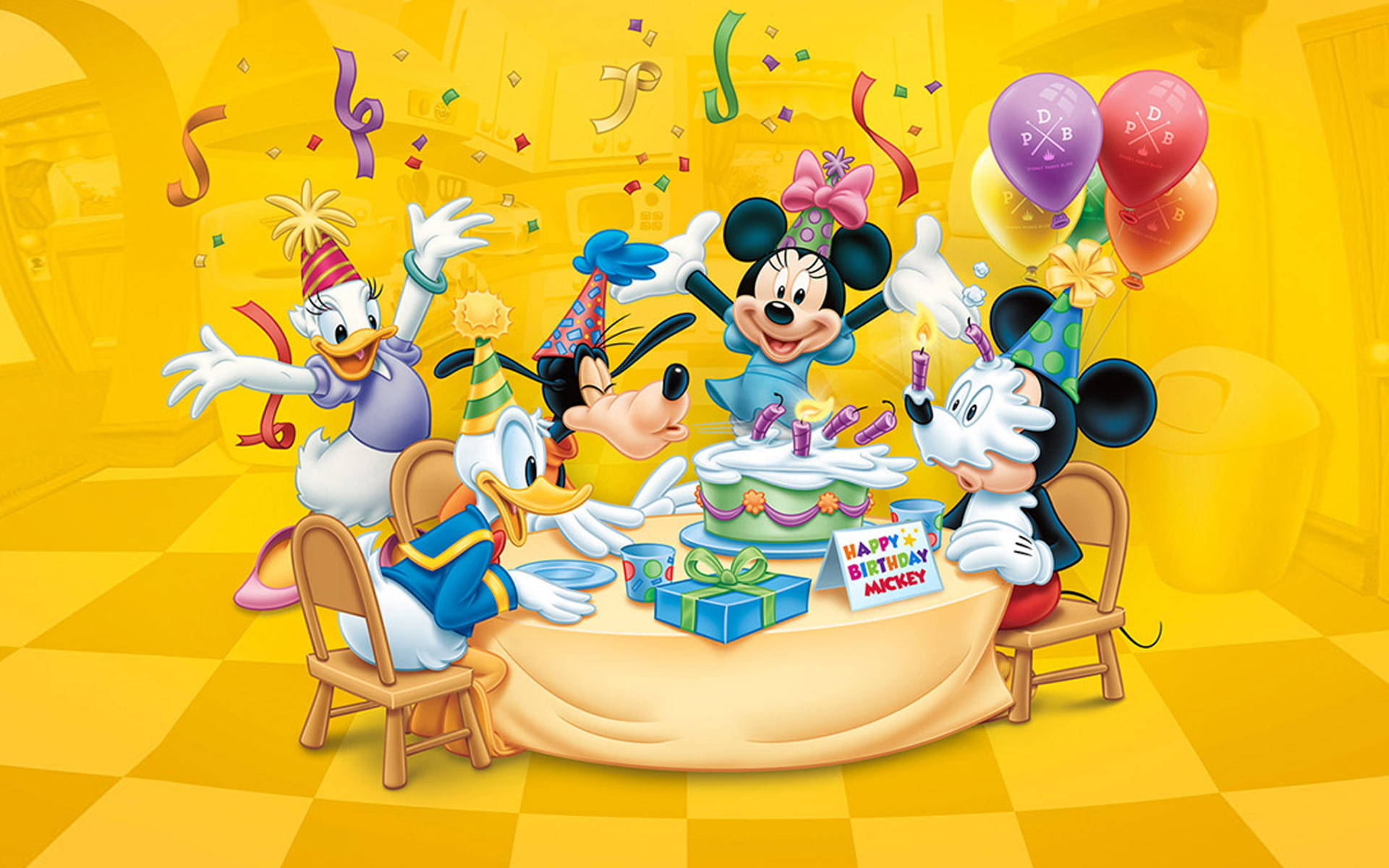 Mickey Mouse Yellow Room Birthday Wallpaper