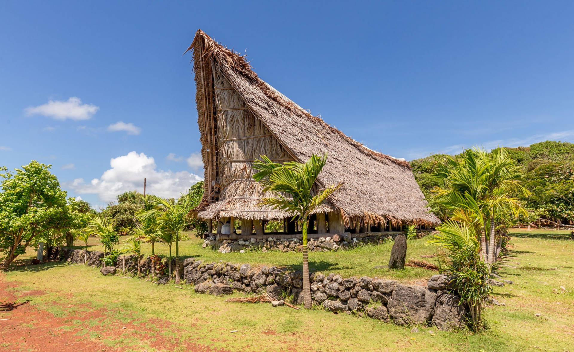 Micronesia Hut Stone Fence Wallpaper